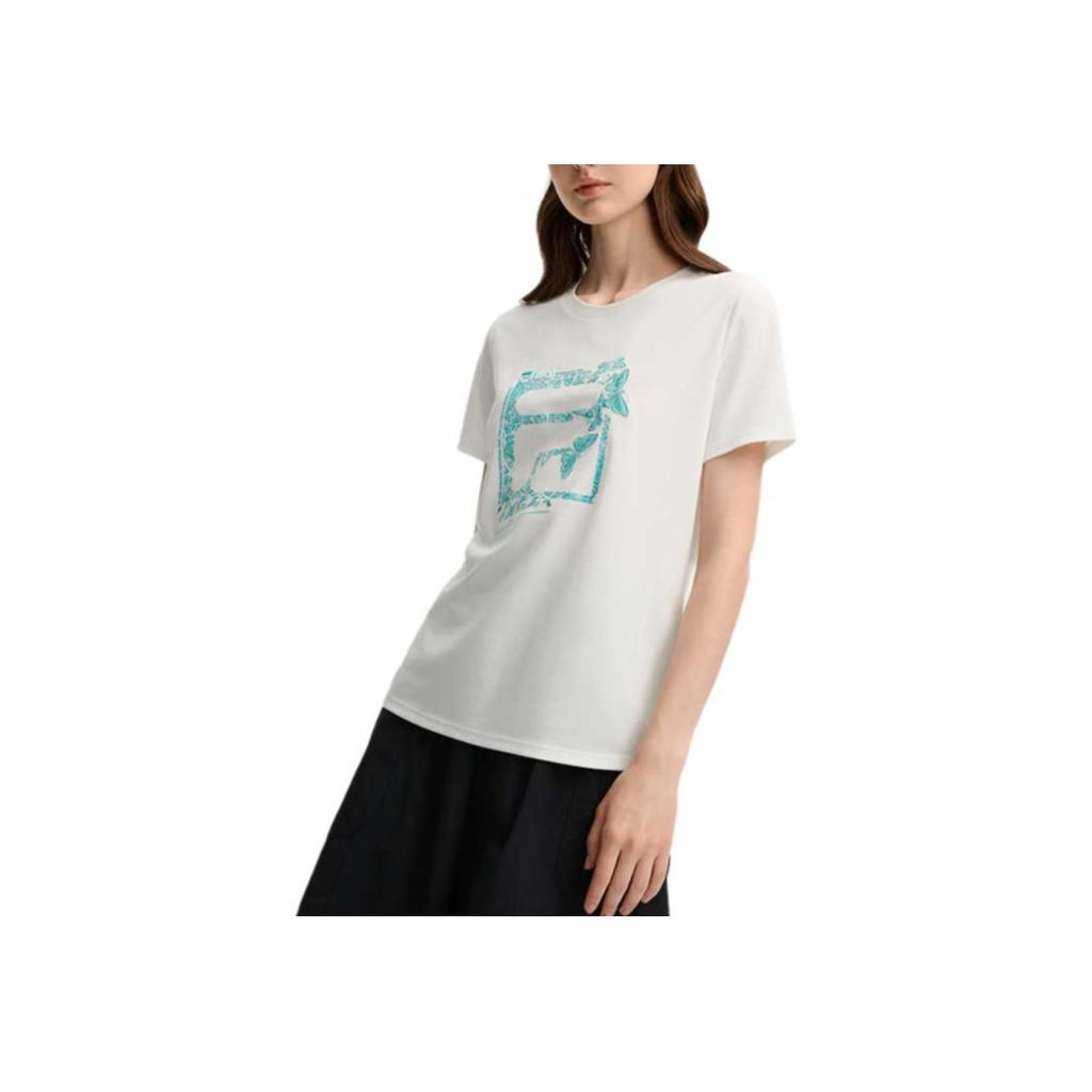 FILA X M.C. ESCHER Heritage Series Fashion Minimalist Round Neck Pullover Short Sleeve T-Shirt Women T-Shirt Cloud-White F11W538105F-WT
