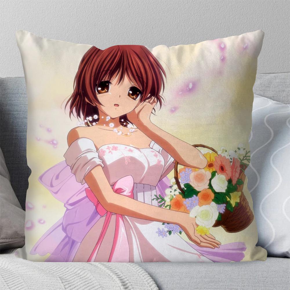 Japansk Anime Clannad Kuddfodral Fyrkantig Kudde Sovrum Soffa Fritid Komfortkudde Bil Vardagsrum Heminredning 40X40