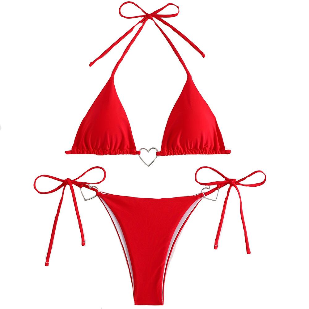 Swimsuit female sexy split two-piece set European and American straps love hollow bikini hot-selling vacation swimsuit women