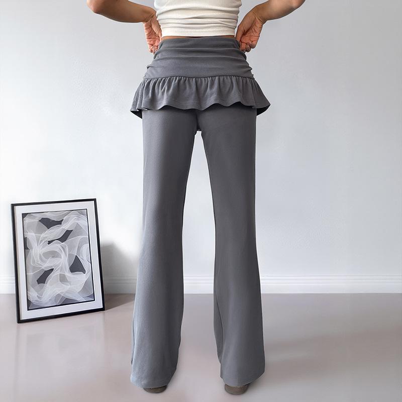New Autumn Solid Color Hot Girl Ballet Fake Two-piece Flared Pants Casual Pants for Women