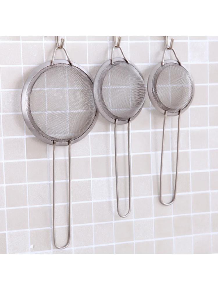 3pcs Stainless Steel Fine Mesh Strainer With Sturdy Handle And Hook, Colander Sifter For Juice Soy Milk, Kitchen Tools