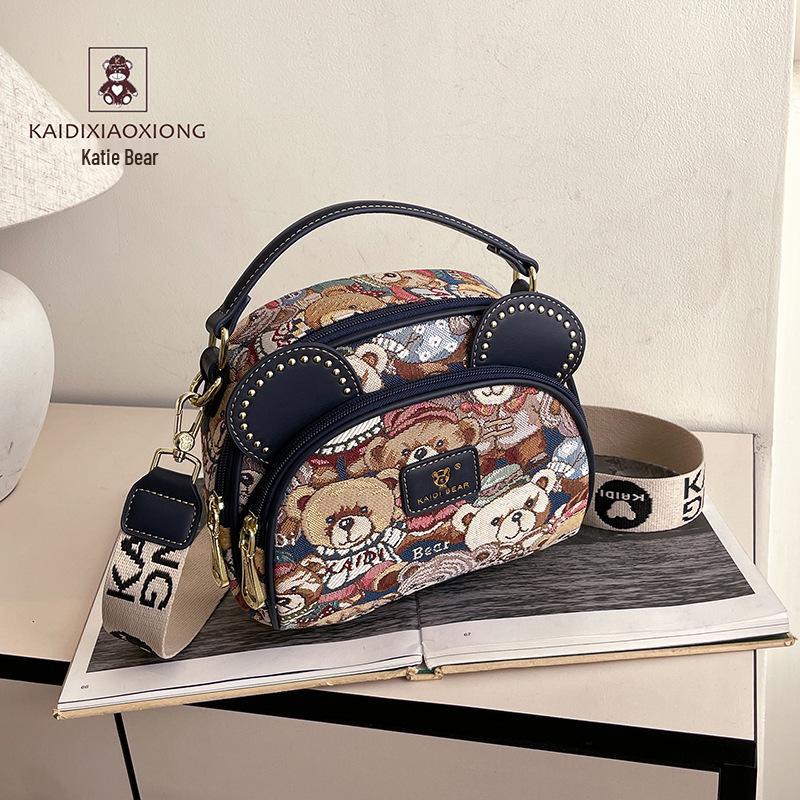 Katy Bear Embroidered Crossbody Bag - 2025 New Style Fashionable and Versatile Women's Shoulder Bag with Cute Bear Design.