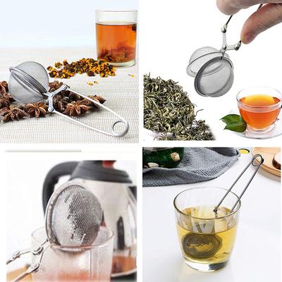 Te Infuser Rostfritt stål Sphere Mesh Tesil Kaffe Ört Kryddfilter Diffusor Handtag Teboll Match Tepåsar
