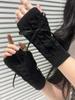 Korean Knitted Gloves Women's Bow Hand Warmer Winter Gloves Fashion Black Pink Knitted Thicken Mitten Fingerless Mittens