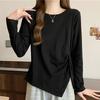 [ODFMCE] t-shirt ladies long sleeve spring cotton Plain color Fashionable Beautiful Relaxing big size is (JP, alphabet, L, black)