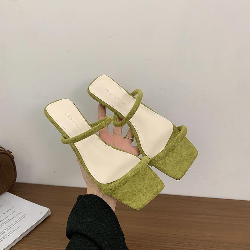 

Летние шлепанцы женские на низком каблуке, модные, с квадратным носком, слипоны, слайды, женские, повседневные, для платья, уличный стиль, сандалии 35 зелёный