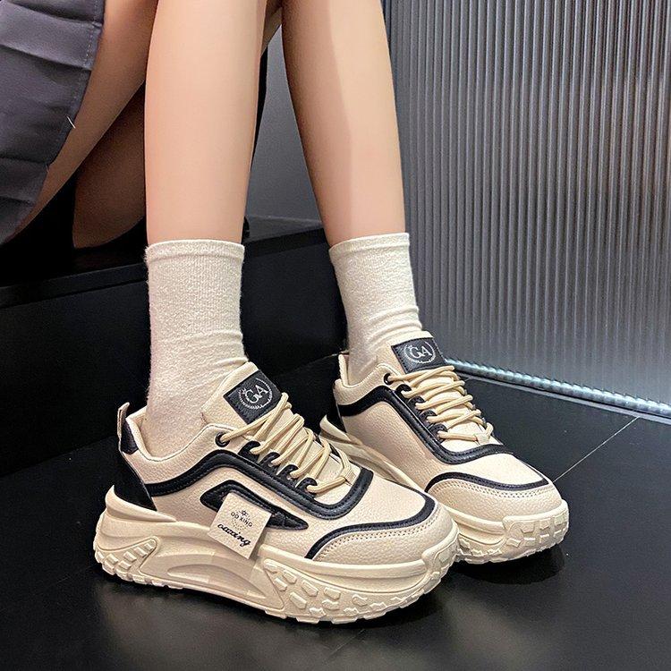 

2024 winter new Korean version of dad shoes versatile velvet thick heightening sports shoes women s lightweight running shoes 35 чёрный