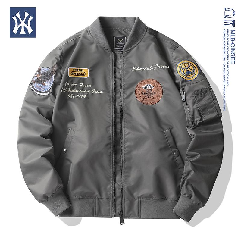 

MLB & NY American Retro Men s Pilot Jacket - Heavy Embroidery, Thick Cotton, Motorcycle Style. 3XL
