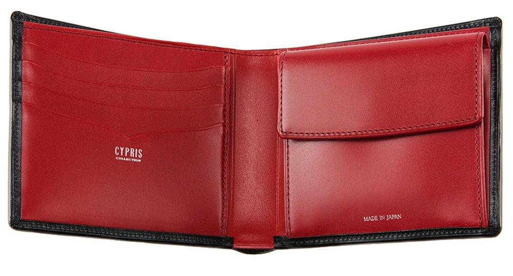 wallet compartment with coin Box calfskin limpid calfskin 4651 x [CYPRIS COLLECTION] Bi-fold (bill purse) & (black red)