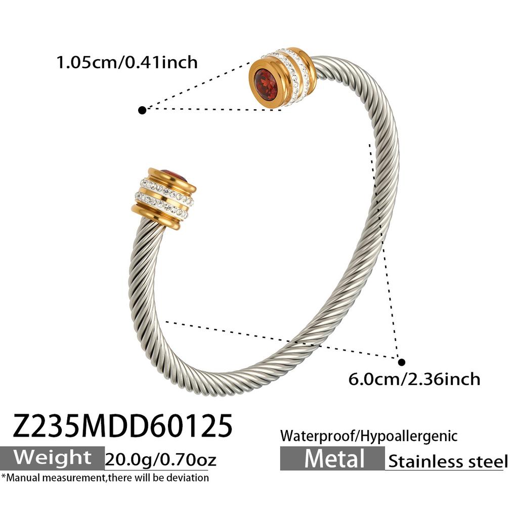 European and American fashion light luxury jewelry bracelet set with zirconia, stainless steel elastic open bangle