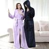 Couples' Winter Hooded Flannel Pajamas: Warm Plus Size Coral Fleece Bathrobe with Long Sleeves