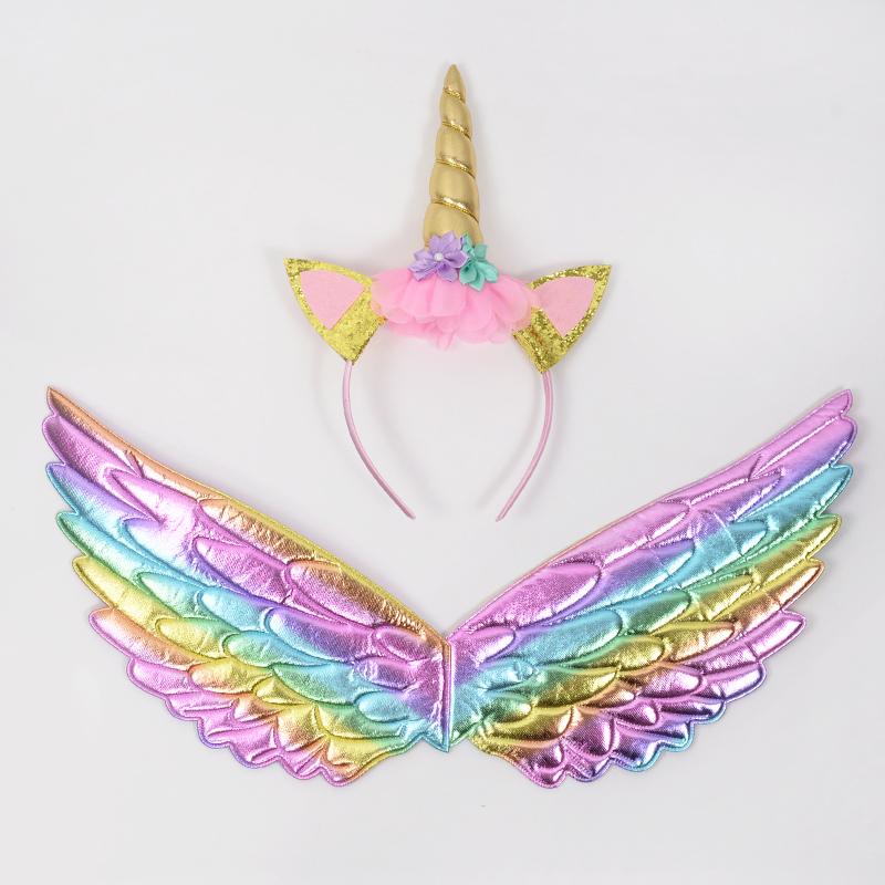 Regenboog Eenhoorn Engelenvleugels Haarband Voor Meisjes Eenhoorn Thema Verjaardagsfeest Decoratie Benodigdheden Kinder Cadeau Fee Cosplay Requisieten