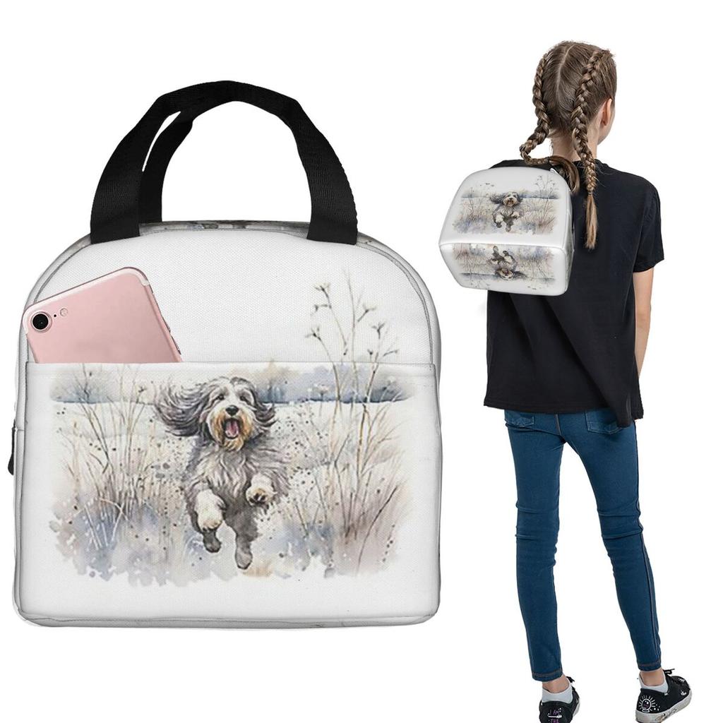 Bearded Collie Dog Paw Prints Insulated Lunch Bag for Women Children Portable Food Boxes Thermal Lunch Box Tote