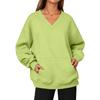 Damen Mode V-Ausschnitt Longline Pullover Sweatshirt mit Tasche für Herbst Winter
