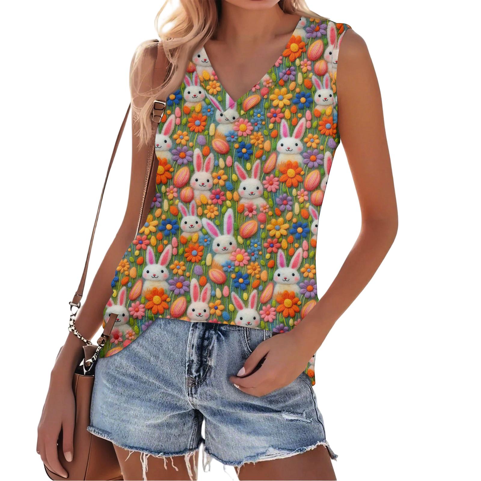 

Жіночий модний повсякденний універсальний літній топ-майка з великоднім принтом, приталений XL кавун червоний колір