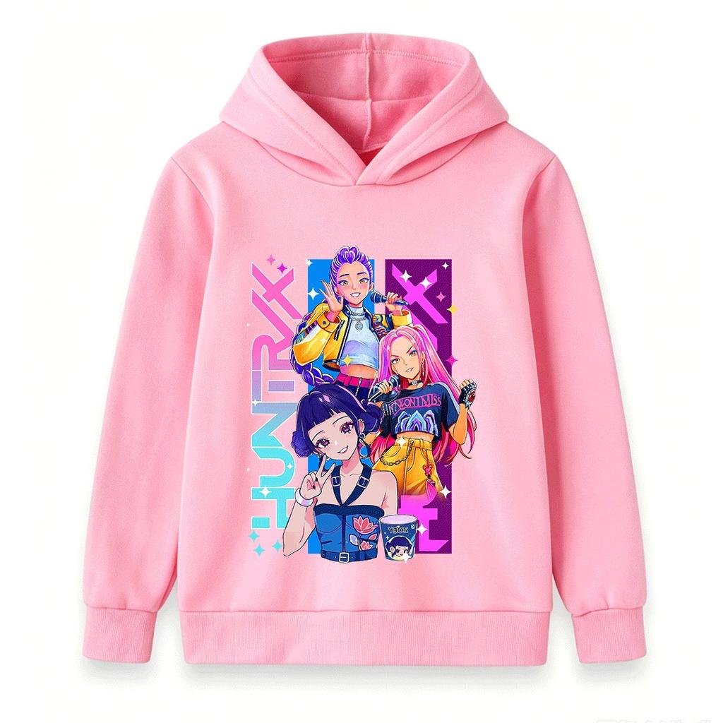 Kids Boys Girls Hoodie Sweatshirt Cute Anime Pop Music Group Print Long Sleeve Casual Pullover Top for School Daily Wear