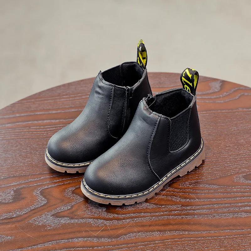 

Новые модные детские ботинки для мальчиков девочек малышей больших детей ботильоны на молнии теплые с толстым плюшем осенне-зимние ботинки челси 24 чёрный