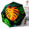 Tropical Leaf Pattern Compact Travel Automatic Umbrella Compact & Durable 8-Rib Design Foldable Design for Outdoor Daily Use Elegant Umbrella
