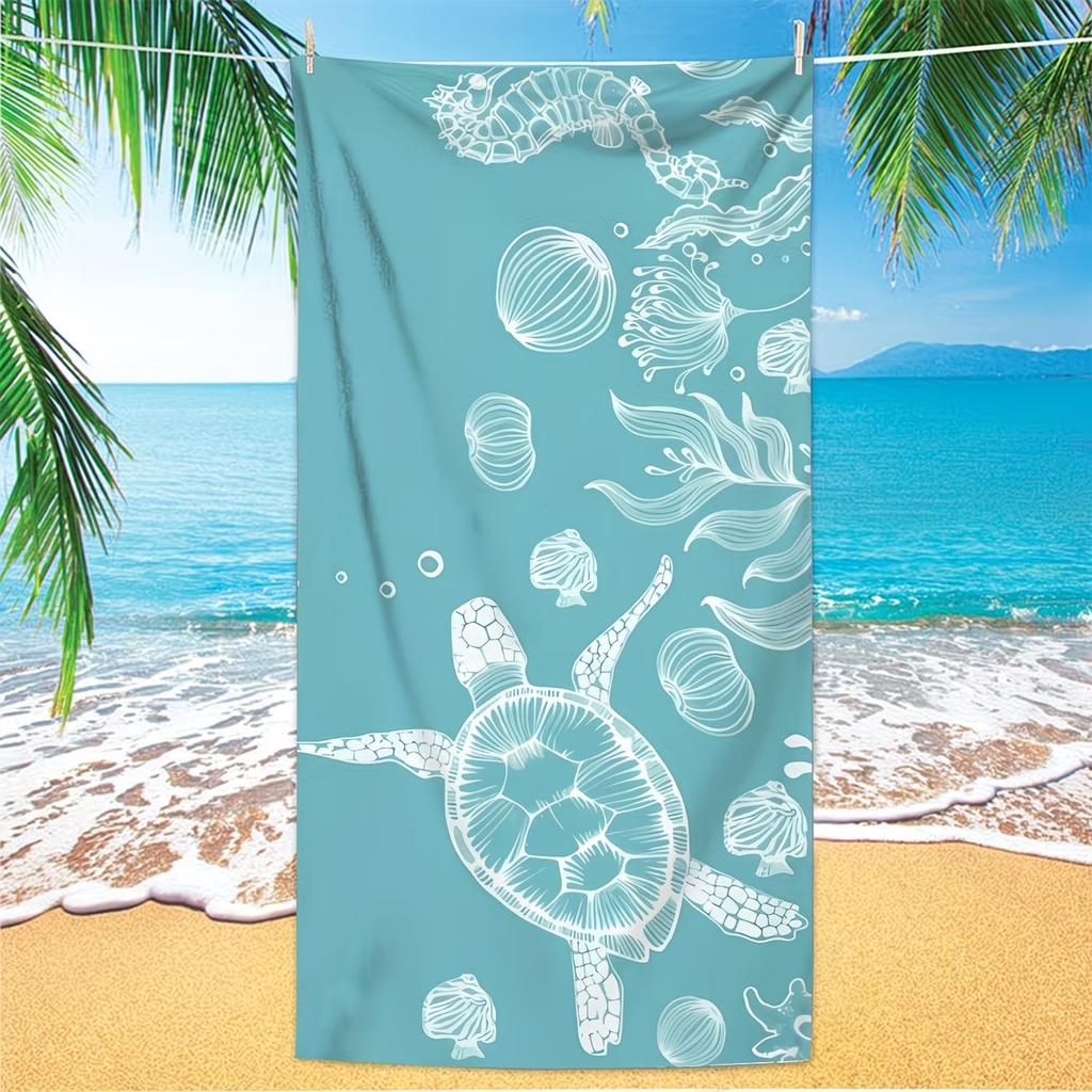 Unique Sketch Sea Turtle Beach Towel Large Artistic Ocean Print Pool Mat Microfiber Quick Dry Sport Towel Elegant Summer Gift