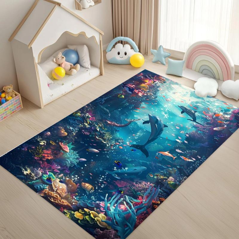 Ozean Delfine Teppich Tiefsee Korallenfisch Muster Weiche Rutschfeste Fußmatte Wohnzimmer Schlafzimmer Kinder Heimdekoration Teppich