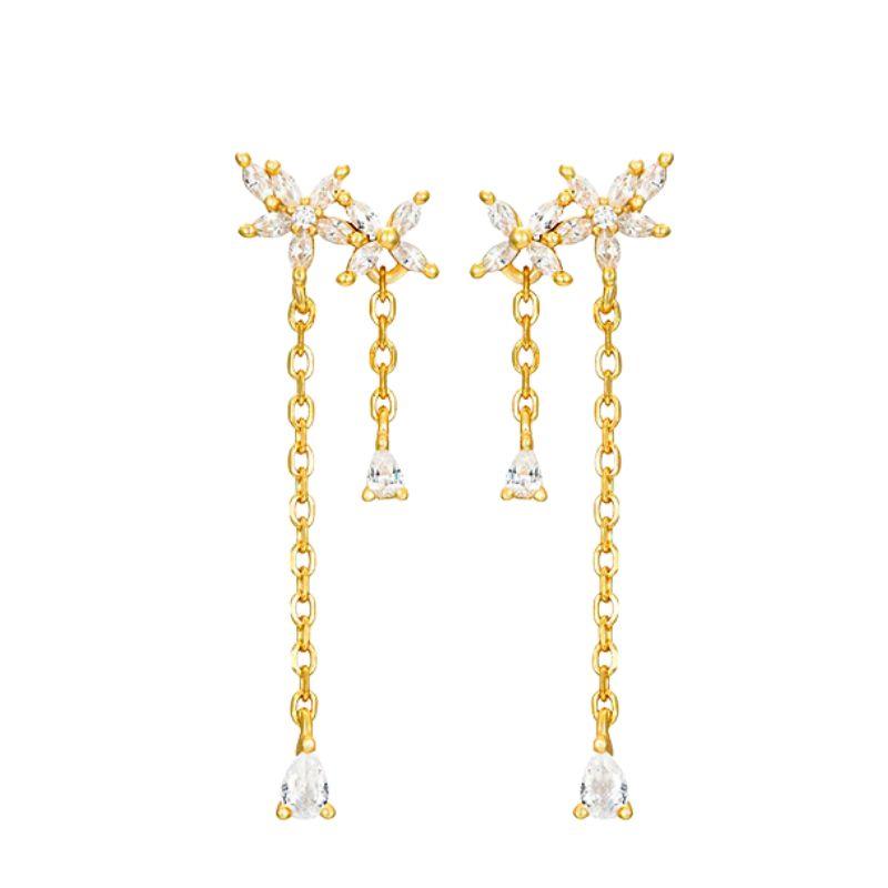 925 Silver Needle Long Chain Stud Earrings For Women Exquisite Zircon Geometric Tassel Pendant Earrings Luxury Jewelry