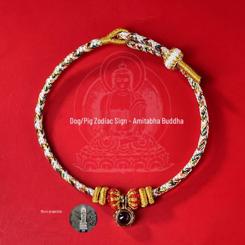 2026 Year of the Horse Zodiac Red String Bracelet with Micro-Carved Buddha Projection and Eight Guardian Deities