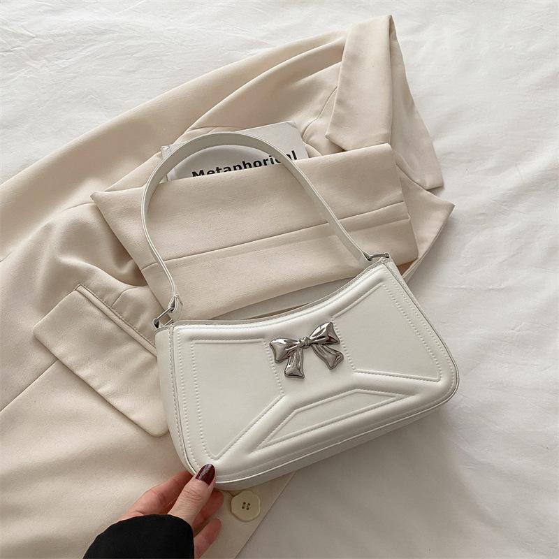 New Trend Temperament Versatile Simple Fashion Commuter Women's Bag Shoulder Portable Underarm Bag Bow Decoration Small Square