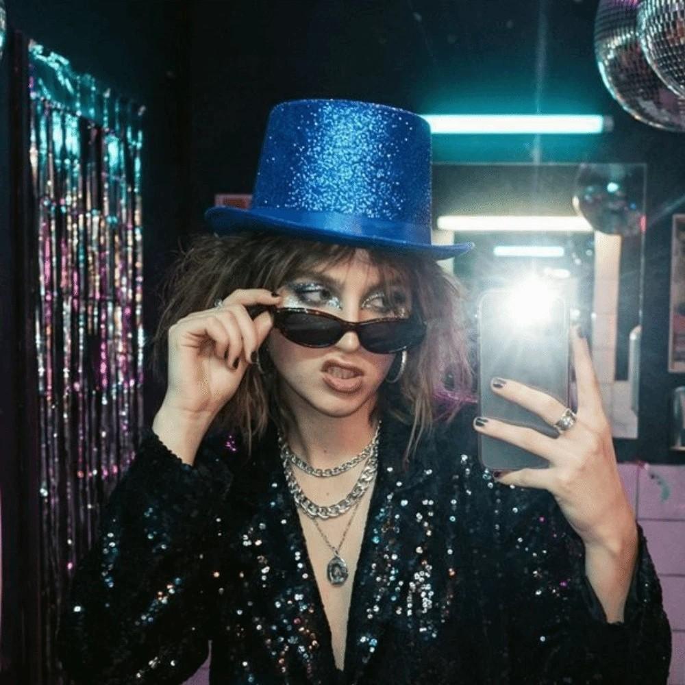 Retro Glitter Top Hat British Style Durable Lightweight Glittering Magician Hat Polyester Multicolor Bowler Jazz Hat Performance