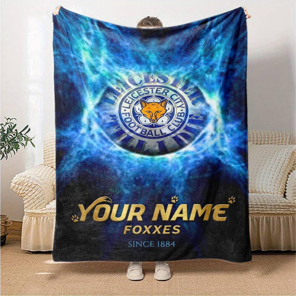 Name Custom Leicester City FC Print Flannel Blanket High Quality Warm Comfortable Cover for All Seasons Perfect for Gifts Home Decor