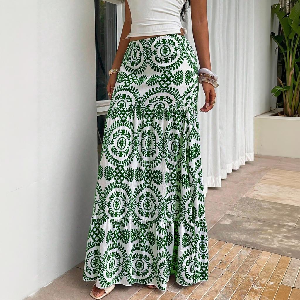 Women's Bohemian Print Midi Skirt for Casual and Beach Wear