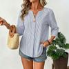 Summer New V-neck Three-quarter Sleeve Loose-fitting Shirt for Women - Solid-colored Striped Casual Business Blouse