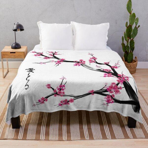 Cherry Blossom Themed Blanket Bedroom Warm Flannel Blanket Girls Room Decoration Blanket