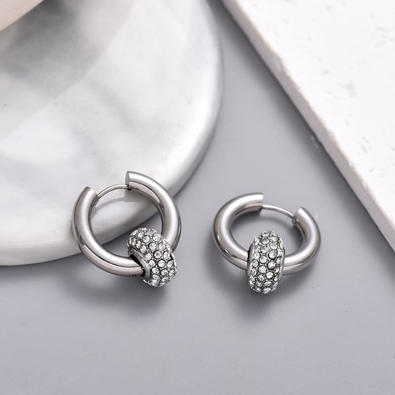 Classic Women's Hoop Earrings Stainless Steel Crystal Rhinestone Round Geometric Gold Silver Color Vintage Jewelry Party Gift