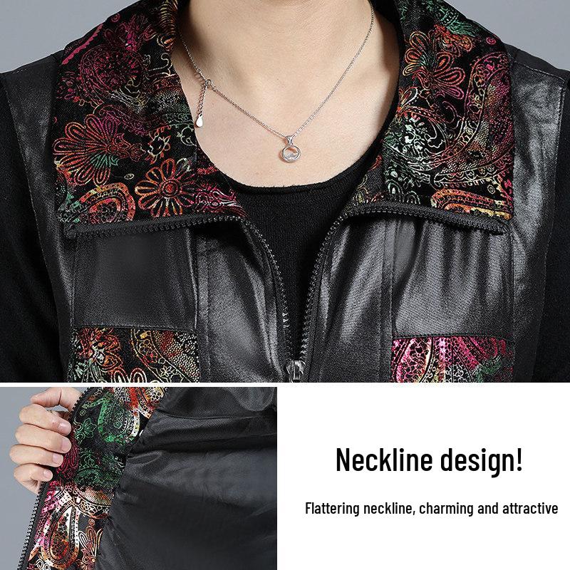 Stylish Plus Size Mid-Length Leather Vest for Middle-Aged and Elderly Women – Spring and Autumn, Lightweight and Noble, Loose Fit