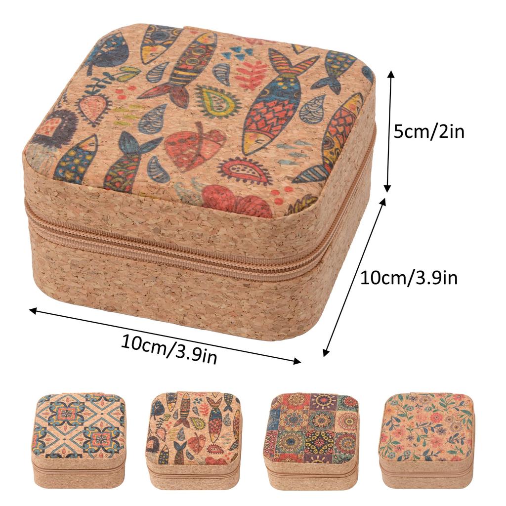 Vintage Cork Jewelry Organizer Box Bohemia Portable Earrings Storage Box Flowers Retro Necklace Storage Case Display Travel