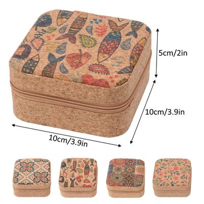 Vintage Cork Jewelry Organizer Box Bohemia Portable Earrings Storage Box Flowers Retro Necklace Storage Case Display Travel