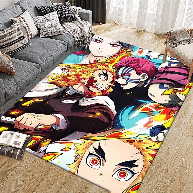 Demon Slayer Colorful Art Square Area Rug, Non-Slip Floor Mat for Living Room, Perfect Gift for Anime Fans