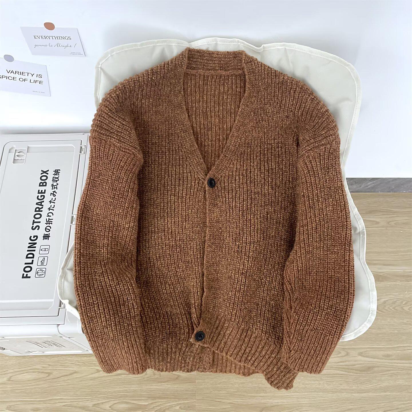 

Men s High-End Heavyweight Cardigan - American Lazy Style, Autumn/Winter Knitwear, Casual Trendy Outerwear. Large коричневий