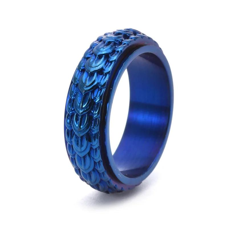 Dragon Scale Anxiety Ring for Men Women Cool Black Blue Gold Plated Snake Dragon Scales Spinner Ring 2025
