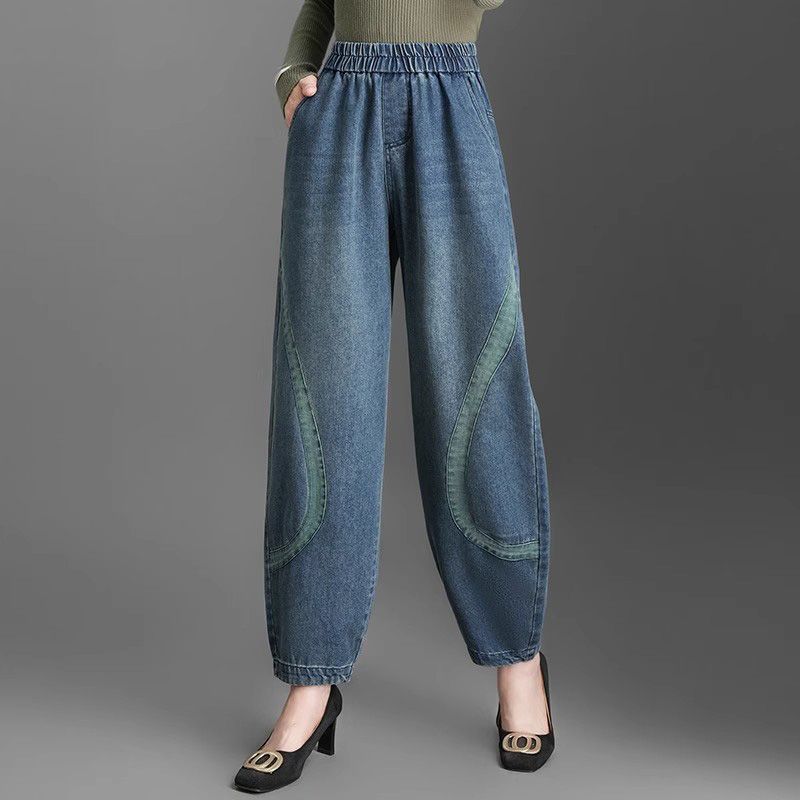 Women's High Waist Denim Jeans Spring and Summer Bloomers Slimming Fashionable Plus Size Loose Wide Leg Pants for Middle-aged Mothers