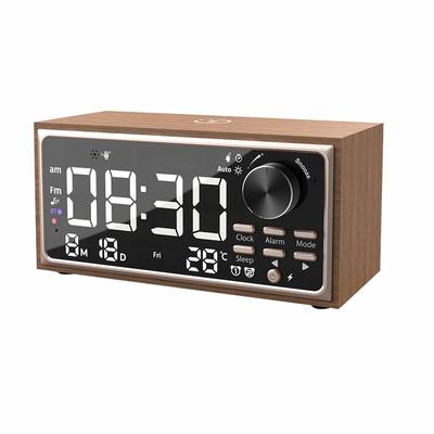 Radio Réveil Double Vintage avec Charge Sans Fil, Radio FM, Affichage LED, Contrôle de Luminosité pour Chambre