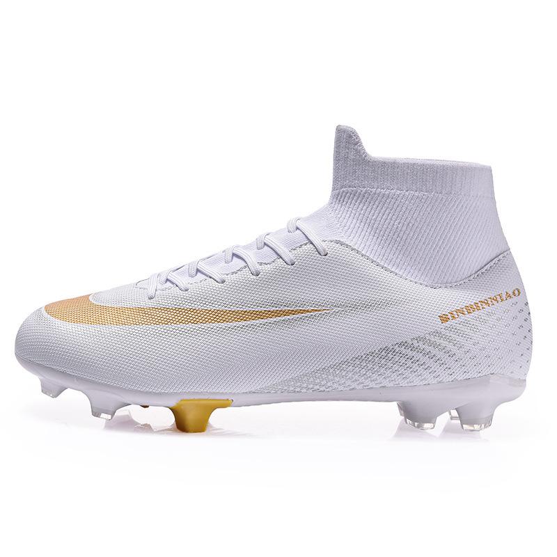 Training High-top Football Shoes Men's and Women's Nailed Leather Foot Broken Nails Children's Sports Shoes Artificial Turf