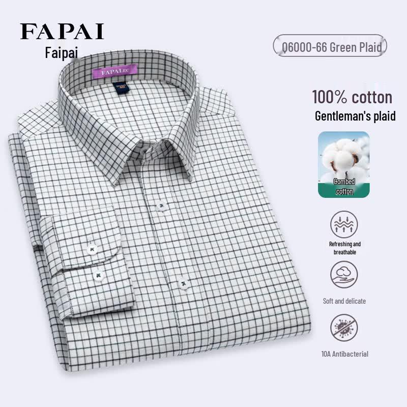 FAPAI Men s Pure Cotton Plaid Long-Sleeve Shirt 41