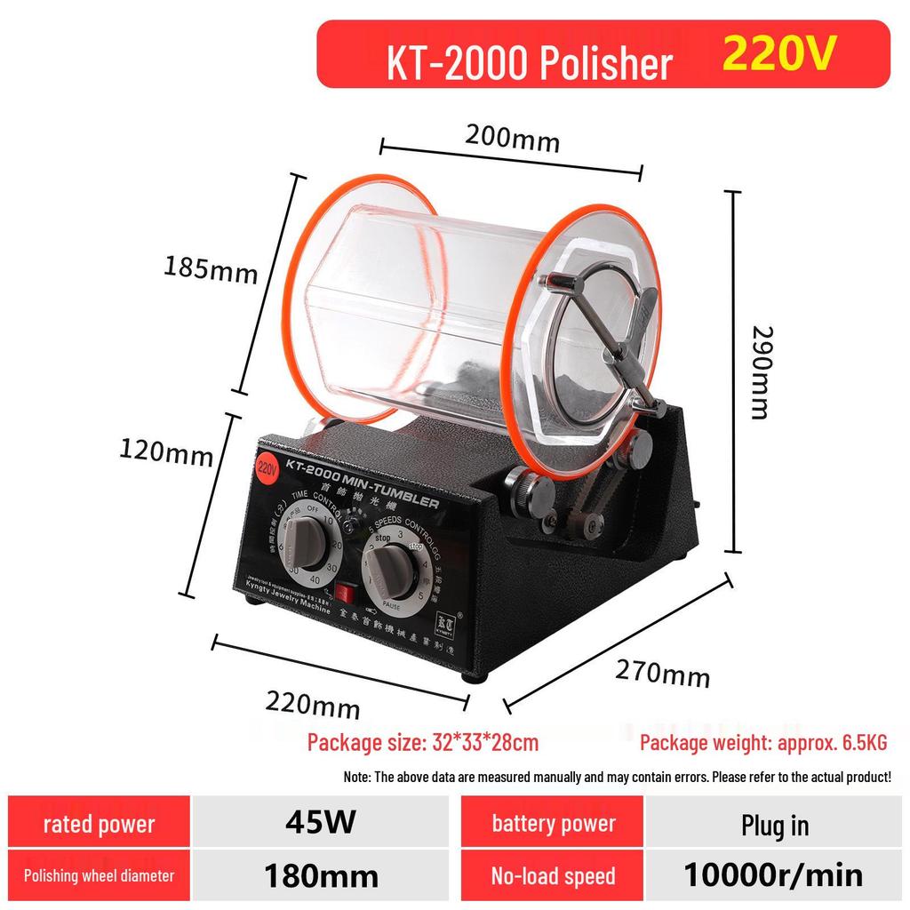 KT-2000 Portable Rotary Tumbler Polisher for Metal Jewelry Finishing