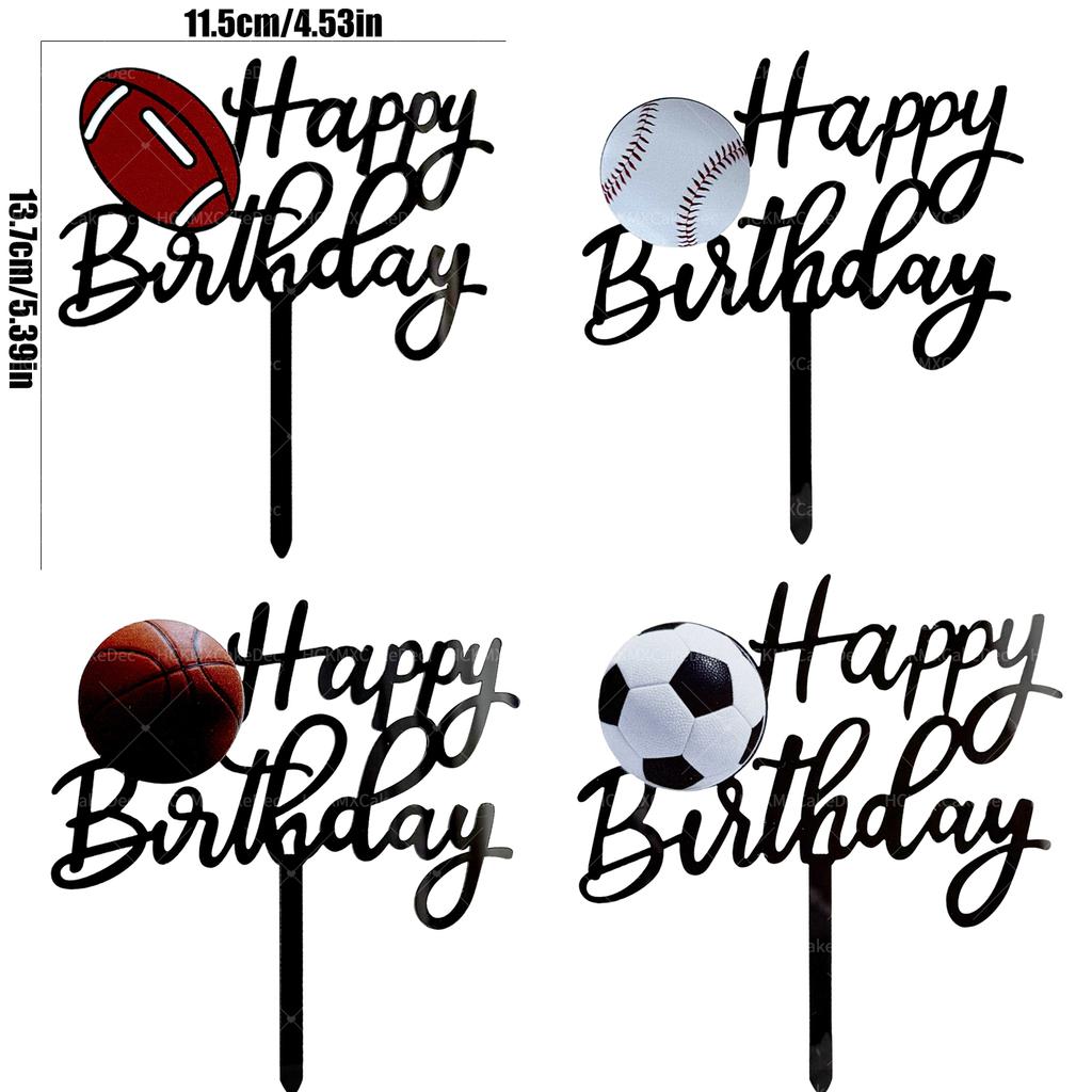 3pcs Acrylic Cake Topper for Boys' Birthday Party Football Rugby Tennis Designs Sports Themed Cake Decoration