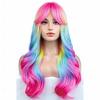 HAIRJOY Parrucche Sintetiche Ombré Arcobaleno Parrucca Lunga Ondulata per Donne con Frangia Colorata Ombré Costume Riccia Parrucche