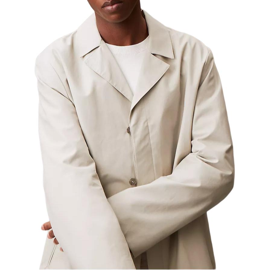 Calvin Klein Solid Color Button Minimalist Lapel Long Sleeve Trench Coat Men coats Stone 40BM502-250