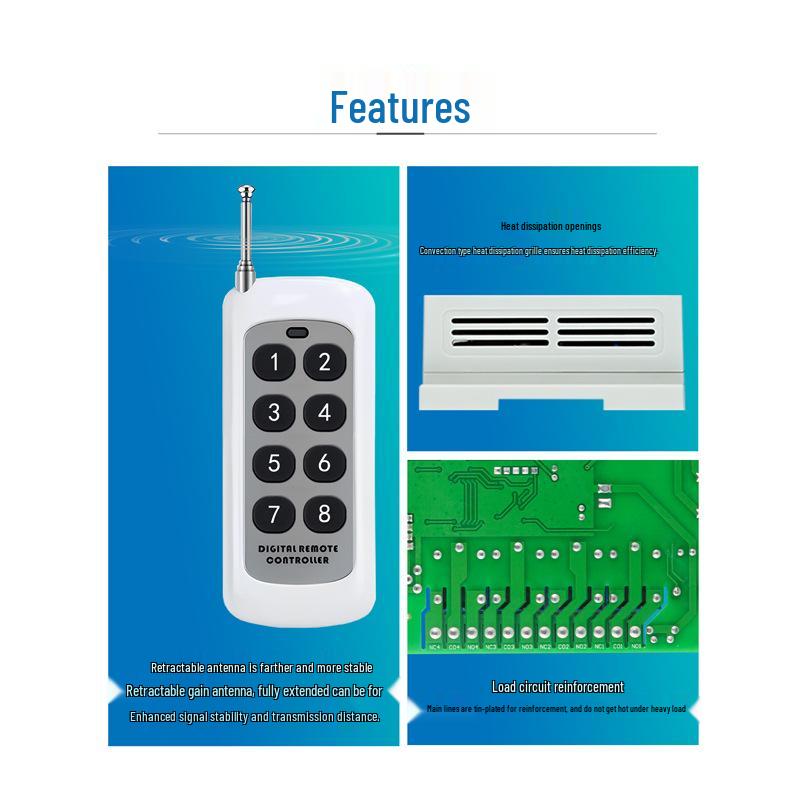 DC 12V 8-Channel Wireless Remote Control Switch for 24V & 220V