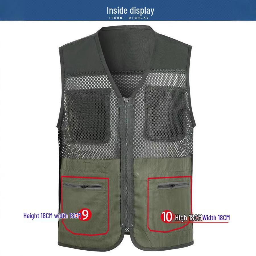Men's Multi-Pocket Tactical Vest for Fishing and Photography - Mesh Design for Spring, Summer, and Autumn