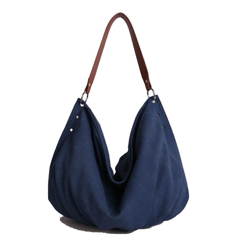 

Retro lazy wind canvas bag women s 2025 autumn new commuter tote bag fashionable foreign shoulder messenger bag синій